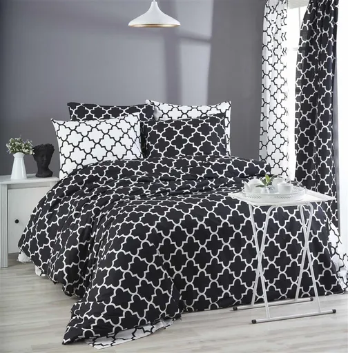 Lenjerie de pat pentru o persoana, L'essentiel Maison, Madalyon, Alb/Negru