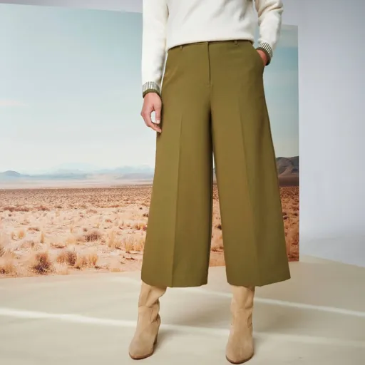 Pantaloni largi 7/8 cu talie înaltă