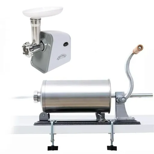 Pachet Masina Electrica de Tocat Carne, 500W, 50-70 kg/h + Carnatar Orizontal Inox 3 kg, 5 palnii incluse