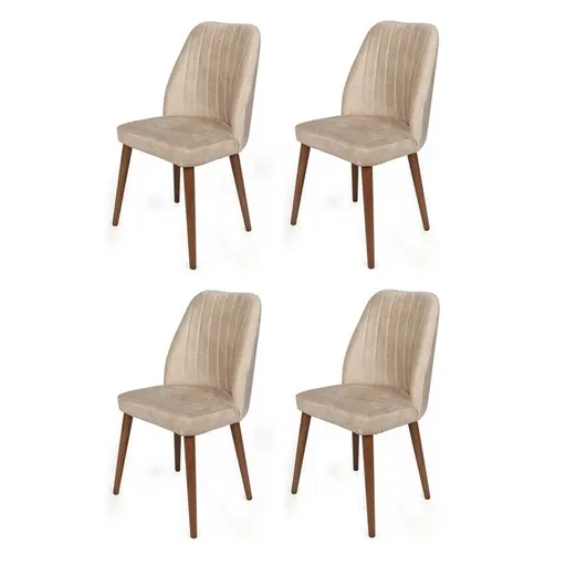 Set de scaune de sufragerie Alfa Cream and Walnut, 4 buc., crem deschis