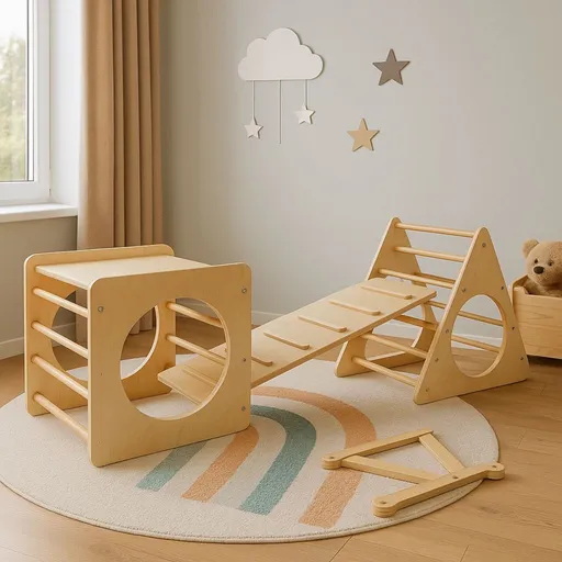 Set triunghi de catarare Pikler, Hanah Home, BLTYZ-AKTV053, Stejar