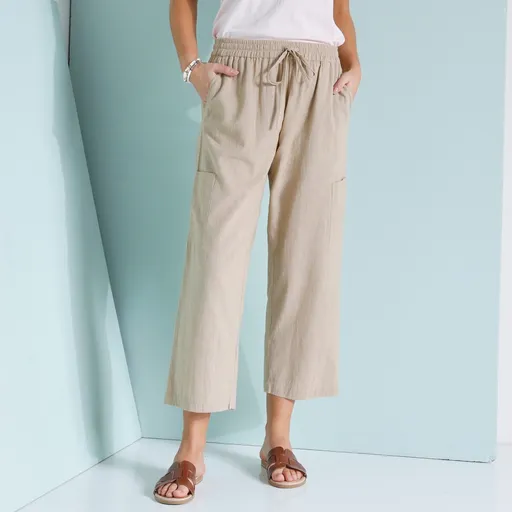 Pantaloni largi 7/8 din bumbac/melc de pânză de in