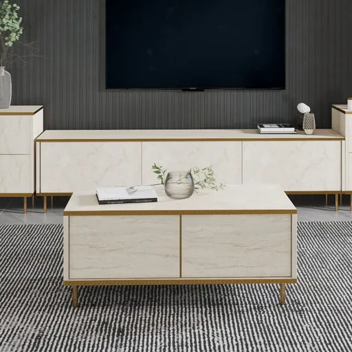 Masuta de cafea, Hanah Home, Imaj, 90x40x45 cm, Travertin / Auriu