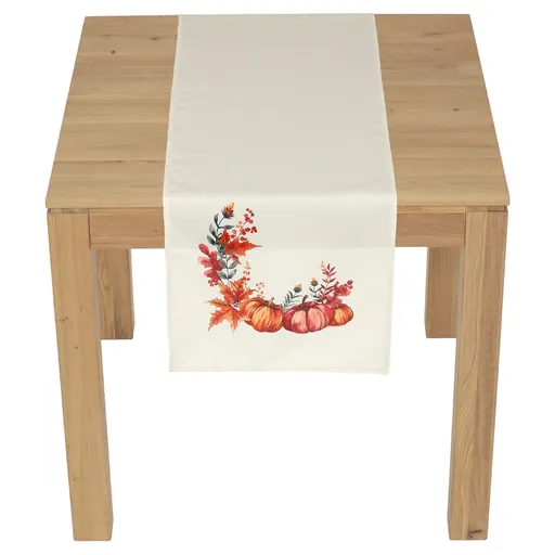 Traversă de masă Dovleac cu frunze, crem, 40 x 150 cm