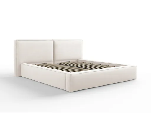 Pat tapitat cu tablie si lada depozitare, Jodie, Micadoni Home, BL, 180x200 cm, poliester, bej deschis