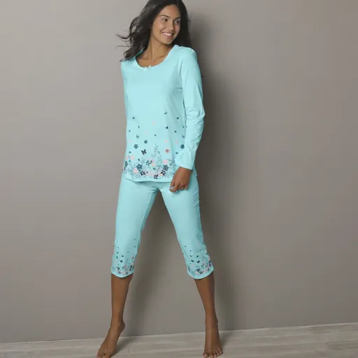 Pantaloni de pijama 3/4 cu imprimeu floral la capetele picioarelor