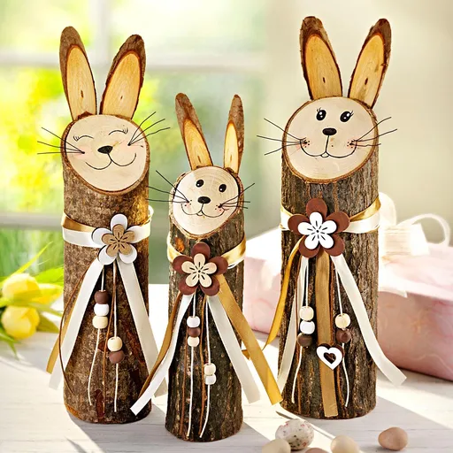 Decorațiune din lemn cu iepurași Lampl, set 3 bucăți