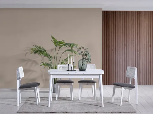 Set masa extensibila si scaune, Hanah Home, Milla, Alb