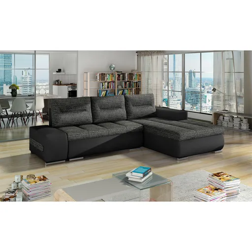 Coltar extensibil dreapta 4 locuri ELTAP, Ov25, Ottavio, 275x180x85 cm, lemn/poliester, gri inchis/negru