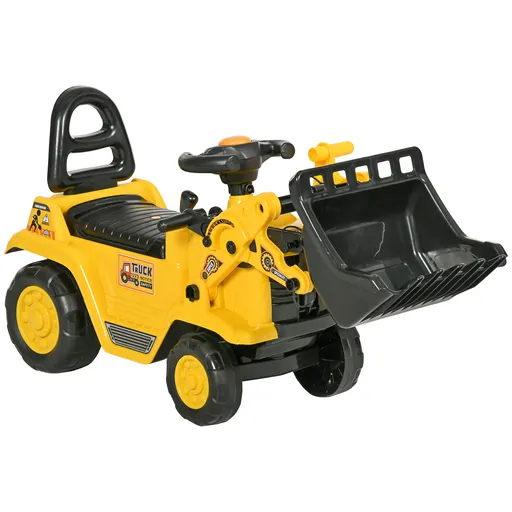 HOMCOM Excavator pentru Copii cu Cupă, Spătar și Spațiu de Depozitare Ascuns, Buldozer de Jucărie în PP și ABS, 80x26.5x39 cm, Galben și Negru | Aosom