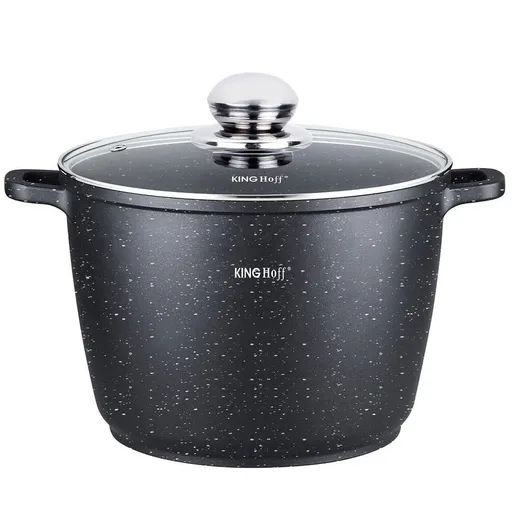 Oala adanca Kinghoff KH 1599, 28 cm, 10 litri, Marmura, Inductie, Neagra