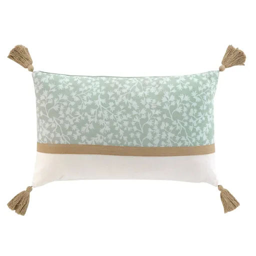 Pernă dreptunghiulară cu imprimeu floral și ciucuri