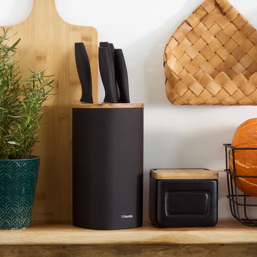 Set 5 cutite + suport Skat, Homla, inox, negru