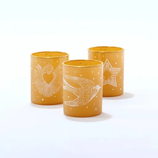 Set de 3 suporturi de lumânări tip pastilă din sticlă