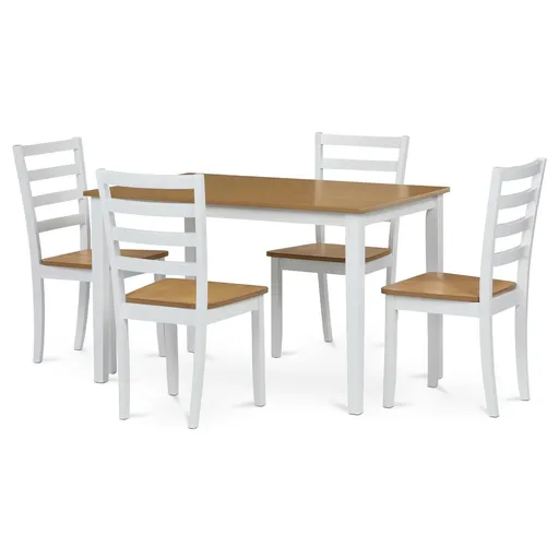 Set de masă din lemn masiv, 5 piese, stejar, alb