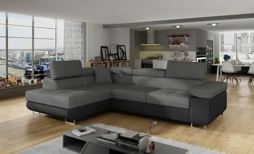 Coltar extensibil stanga 4 locuri, ELTAP, Anton, 272x203x85 cm, lemn/poliester, gri/negru