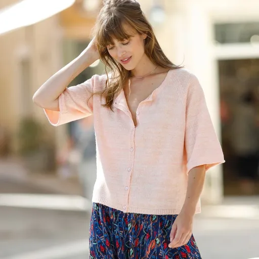 Pulover cu mâneci cu nasturi până la cot, cu atingere de mohair