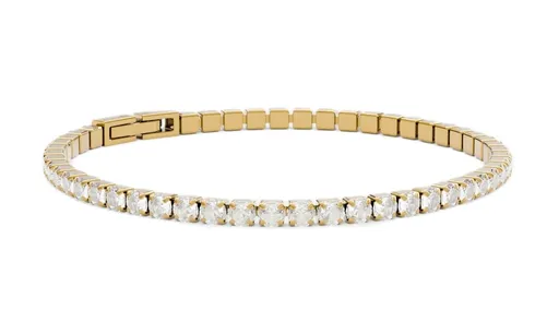 Furiosa Brățară de tenis placată cu aur cu cristale transparente Swarovski SB-TENNIS-G 17 cm