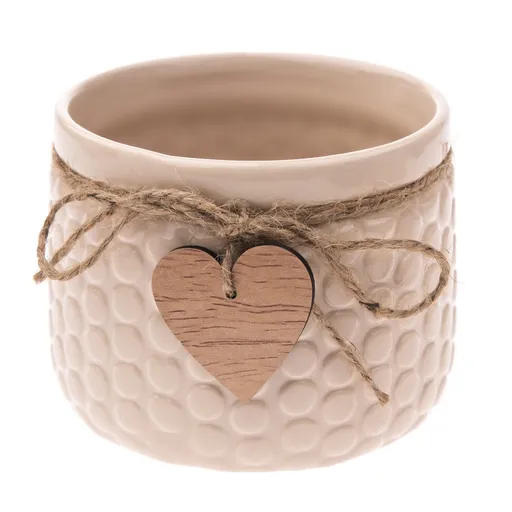 Mască de ghiveci din ceramică Heart, bej, , 9,7 x 12 cm, bej