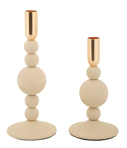 Set 2 suporturi de lumanare Aster, Mauro Ferretti, 10x20 cm, 10x25.5 cm, fier, crem/auriu