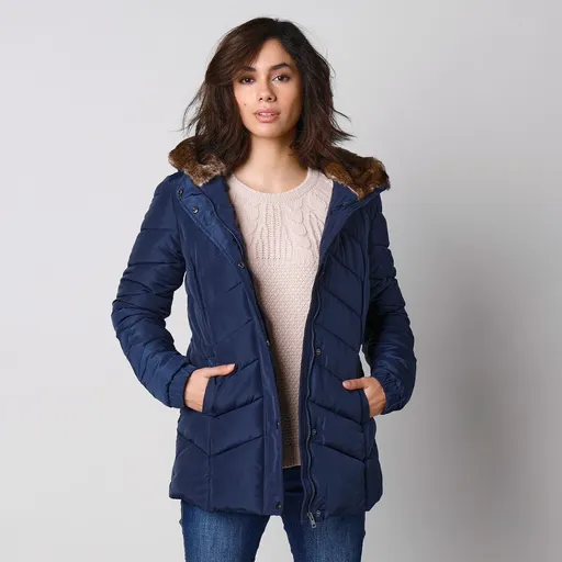 Jachetă cu glugă și imitație de blană