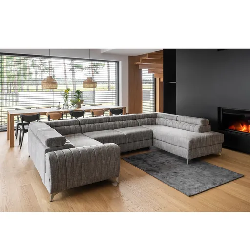 Coltar extensibil dreapta 6 locuri ELTAP, RT-130MAR, Louis, 347x202x92 cm, lemn/poliester, gri deschis