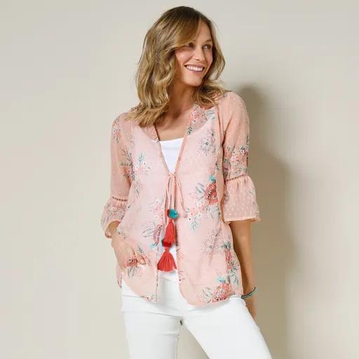 Pulover din voal brodat și imprimat