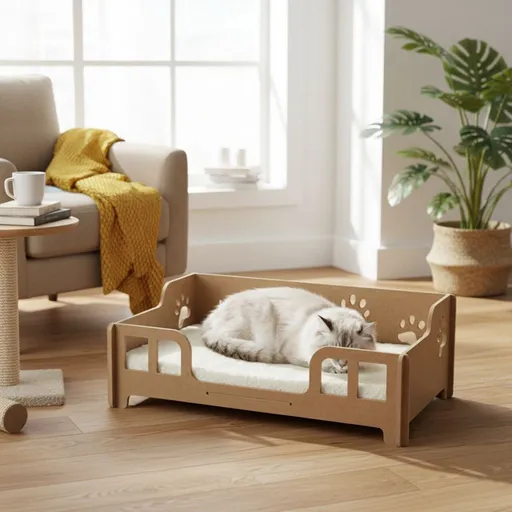 Pat pentru pisici, Paws & Whiskers, Lyra, MDF, Stejar