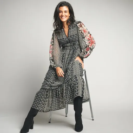 Rochie lungă din șifon cu imprimeu