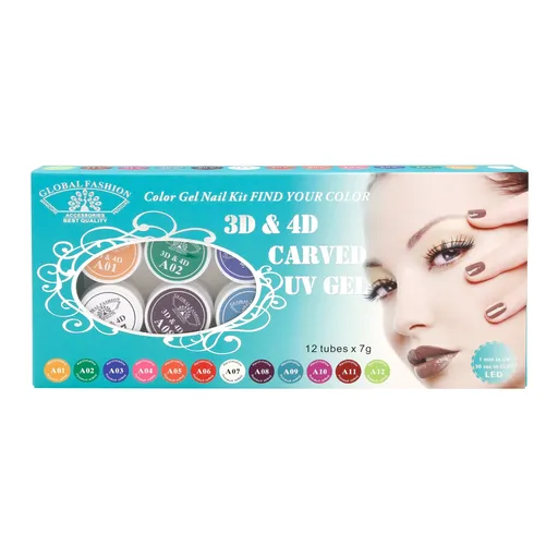 Gel Pictura Unghii 4D de tip Plastilina, Global Fashion, 7g, Set 12 buc, TPO Free