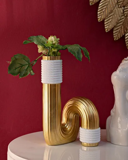 Vaza decorativa Bann Big, Mauro Ferretti, 14.5x13x25 cm, polirasina, auriu/alb