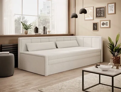 Canapea extensibila brat dreapta 3 locuri, ELTAP, Fulgeo, 214x82x77 cm, lemn/catifea din poliester, alb