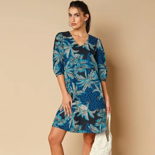 Rochie dreaptă cu imprimeu patchwork, din bumbac organic