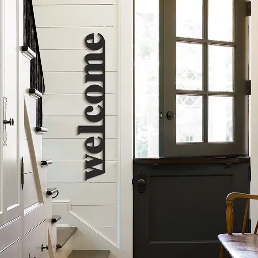 Decoratiune de perete, Welcome, 18 x 98 cm, Negru