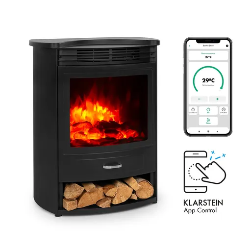 Klarstein Bormio S Smart, șemineu electric, 950/1800 W, termostat, cronometru săptămânal, negru