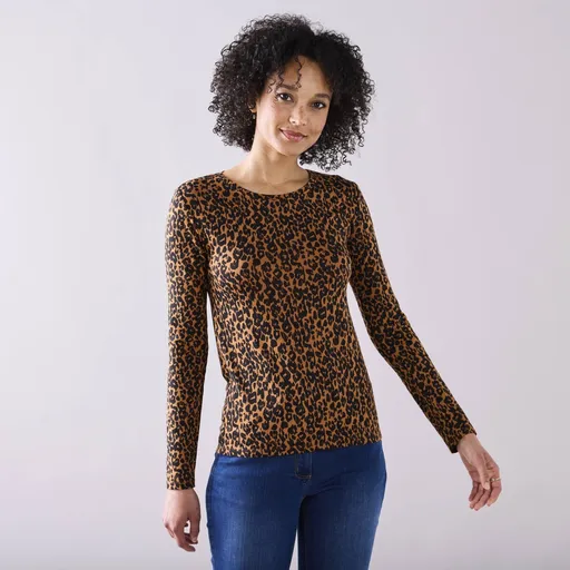 Tricou elastic cu guler rotund și model din blană animală