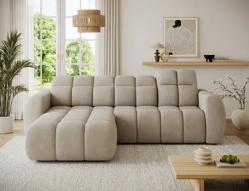 Coltar extensibil stanga 3 locuri ELTAP, Fanito, 288x200x105 cm, lemn/poliester, bej inchis