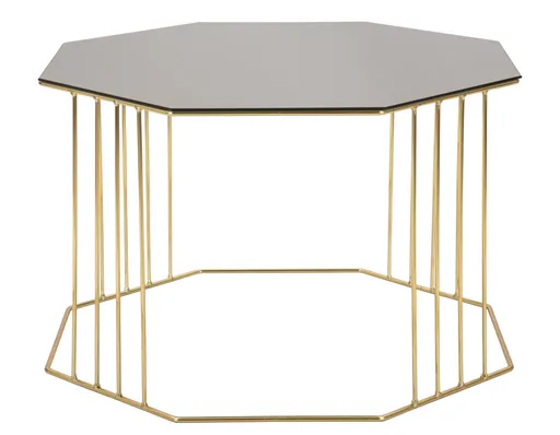 Masuta pentru cafea, Mauro Ferretti, Octagon, Ø 70 x 45 cm, fier/sticla, auriu/bronz