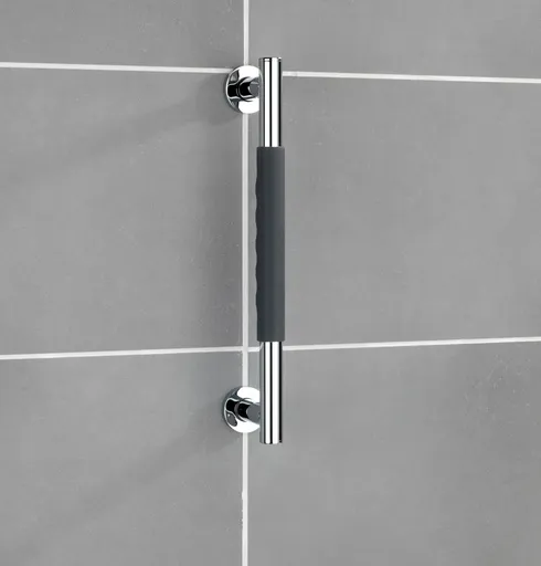 Maner de siguranta pentru baie Secura, Wenko, 40.5x9x5 cm, inox/silicon, antracit/argintiu lucios