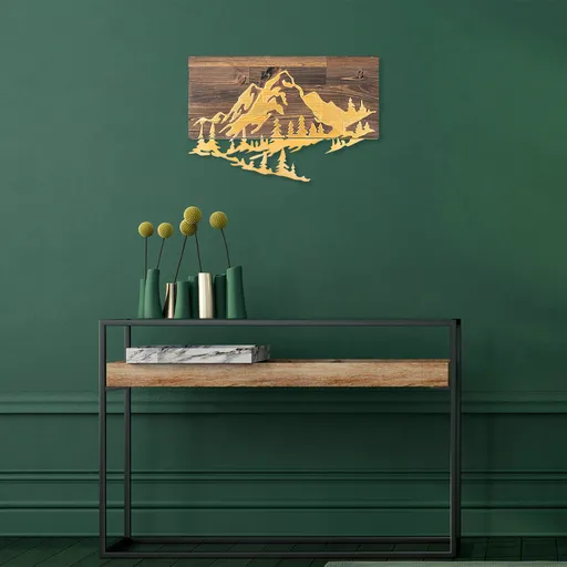 Decoratiune de perete, Mountain v2, Dimensiune: 38 x 58 cm, Nuc / Aur