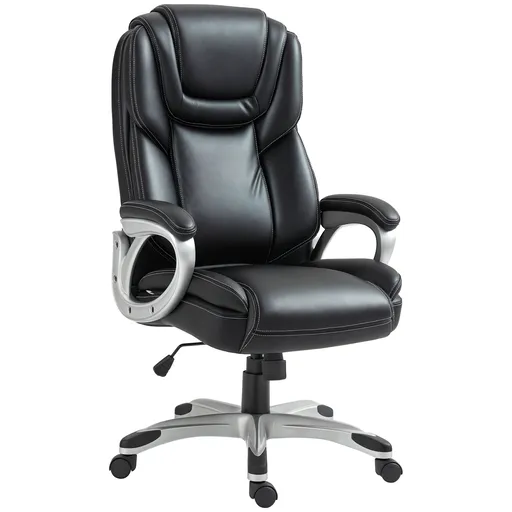 HOMCOM Fotoliu de birou fauteuil de bureau cu funcție de balans role pivotante 360° 66 x 75,5 x 115,5-124,5 cm negru | Aosom Romania
