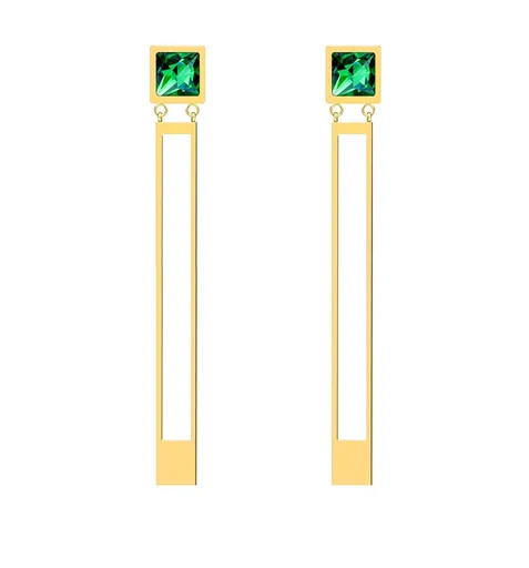 Preciosa Cercei din oțel placați cu aur Straight cu cristal Preciosa verde 7393Y66