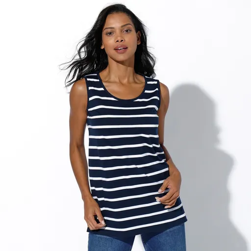 Top în dungi cu decolteu rotund