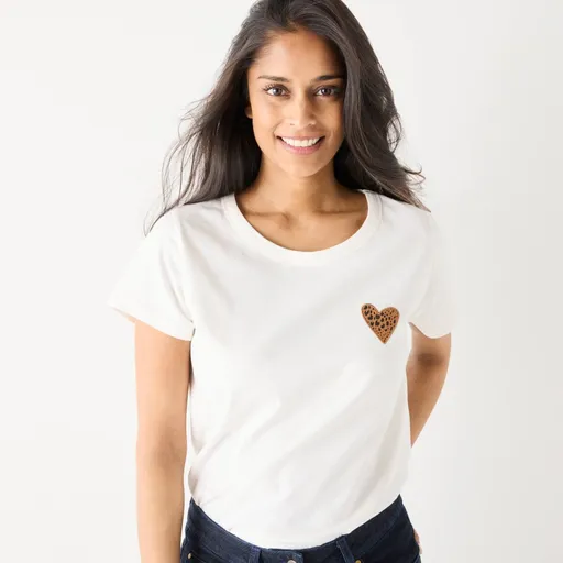 Tricou cu mânecă scurtă, culoare uni, cu etichetă cu inimă