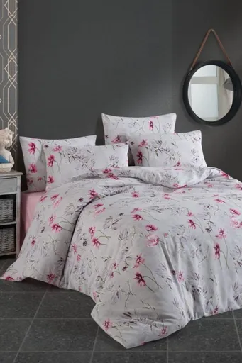 Lenjerie de pat dubla, L'essentiel Maison, Alfredo, Alb / Roz / Verde