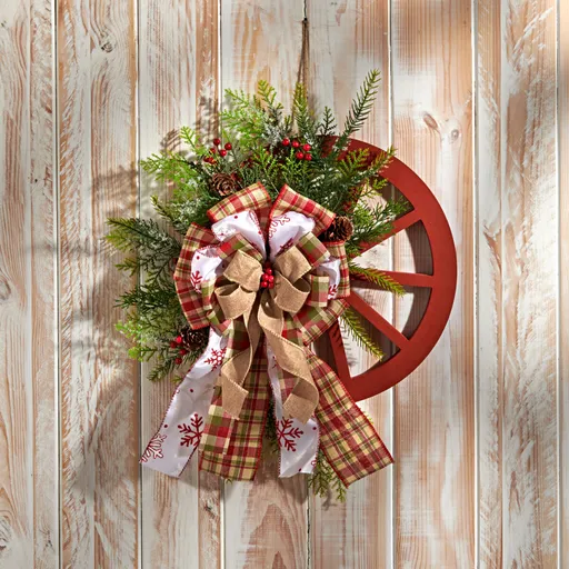 Roată cu aranjament floral și arc