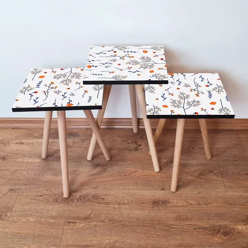 Set masute 3 piese, Hanah Home, 3Shp172, Alb / Bleumarin / Portocaliu