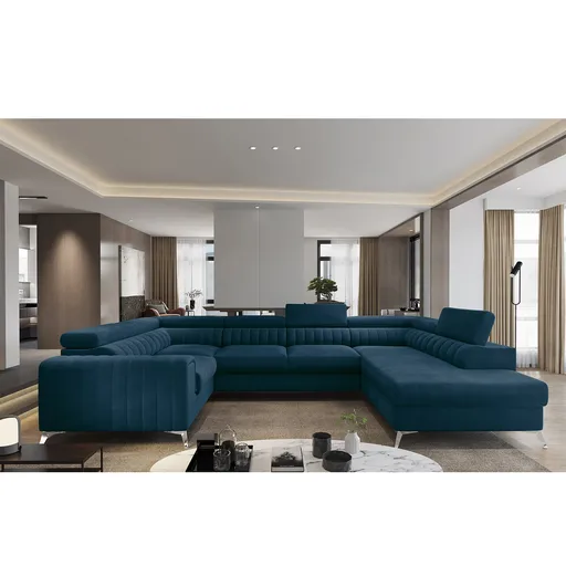 Coltar extensibil dreapta 6 locuri ELTAP, RT-40NU, Louis, 347x202x92 cm, lemn/poliester, albastru inchis