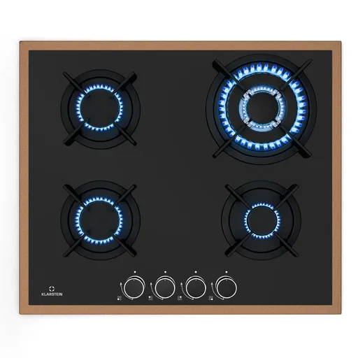 Klarstein Plită pe gaz Lumiflame, 4 arzătoare, cadru din cupru, aprindere electrică, putere 8 kW