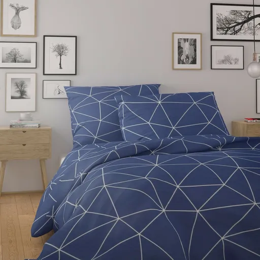 Lenjerie de pat din bumbac Kvalitex Nordic Grid albastru, albastru, 140 x 200 cm, 70 x 90 cm